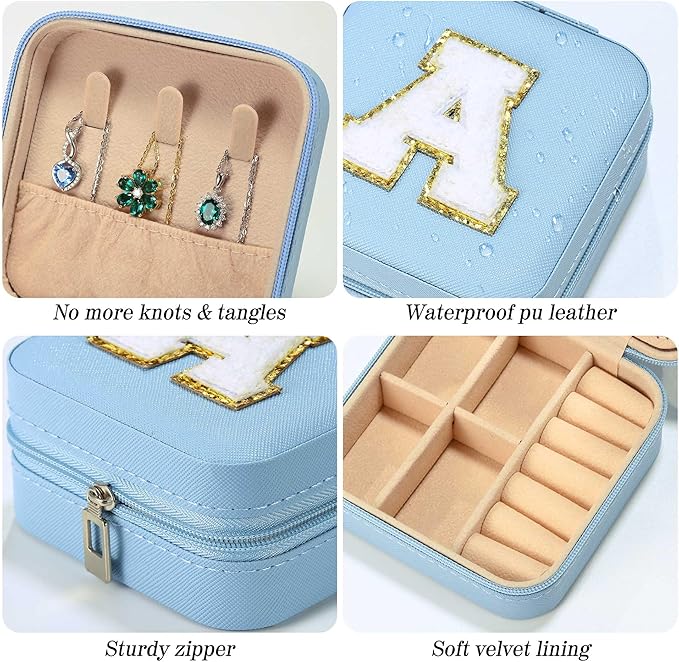 Parima New Home - Personalized Jewelry Holder Organizer for Travel | Preppy Stuff & Room Decor for Teen Girls - Letter N, Sky Blue