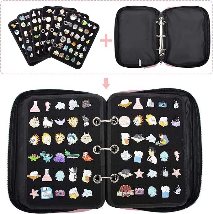 Enamel Pin Display Pages Pin Carrying Case, Pins Collection Storage Organizer Case, Travel Brooch Pin Display Bag (Pins Not Included)