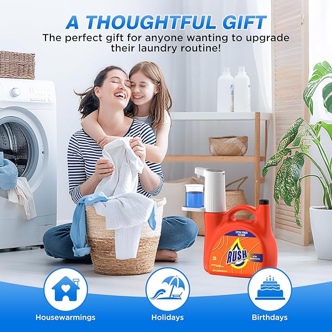 Electric Laundry Detergent Dispenser, 2000mAh USB-C Rechargeable Laundry Soap Dispenser Pump, 15-75 ml One-Press Dose, No-Spill for Liquid Detergent Containers, Laundry Organization(White)