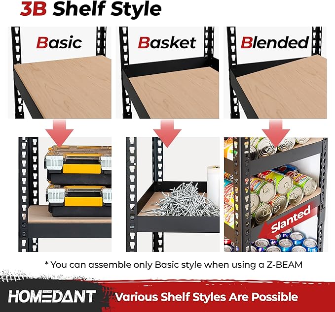 HOMEDANT 5 Tier Storage Shelves Adjustable Laminated Boltless Garage Metal Shelving Unit Heavy Duty Utility Rack Shelf Warehouse Pantry Closet Kitchen (10, (L) 48.1" W, Black)