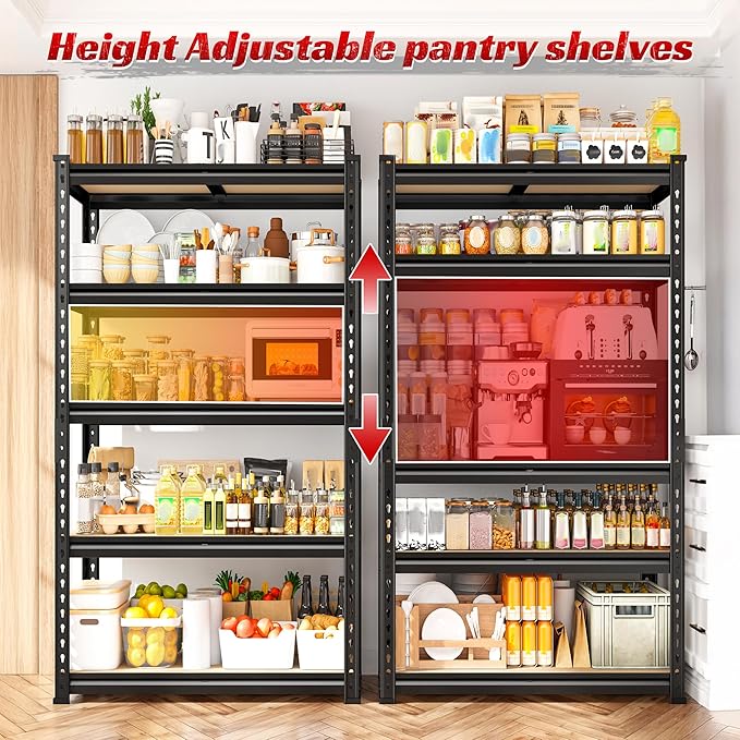 REIBII Set of 2 Storage Shelves 5 Tier Garage Shelving Heavy Duty Metal Shelving 2000LBS Garage Shelves Adjustable Metal Shelf for Kitchen Warehouse Pantry Commercial Use 27.6" Wx11.8 Dx60 H