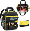Tool Bag Backpack with Zipper Pouch and Magnetic Attraction Area, Heavy-Duty Tool Storage Organizer Bag, Tactical Work Tool Bag for Electrician, Repairman, HVAC Techs, Black