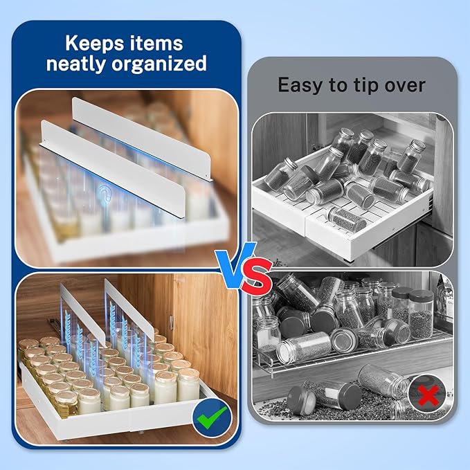 Insputer Pull Out Cabinet Organizer Expandable (12.4"-20.08") W & (16.26"-22.44") D, Slide Out Drawers for Kitchen, Pantry with 2Pcs Magnetic Panel, 3 Slide Rails, No Drill Adhesive Roll Out Shelf