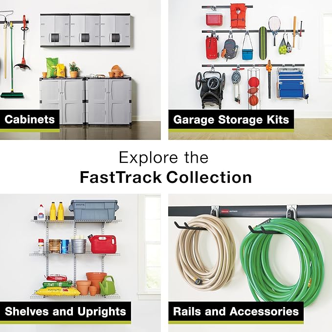 Rubbermaid FastTrack Garage Storage Bike Storage Kit, 3 Piece, All in One Rail Hook Kit Organizer, Heavy Duty Organization for Home/Garage/Wall/Shed