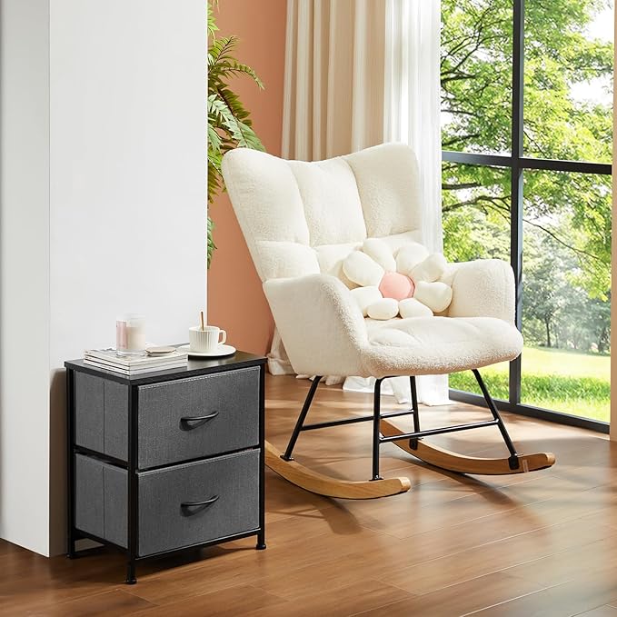 DUMOS Nightstand Small Dresser with 2 Fabric Drawers Side Bedroom End Table Kids Bedside Storage Furniture for 20 inch Tall Night Stand for Closet, Entryway, College Dorm, Grey