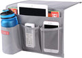 Bedside Storage Organizer - Table Cabinet Organizer Caddy for Remotes, Phone, Glasses (4 Pockets - Grey)