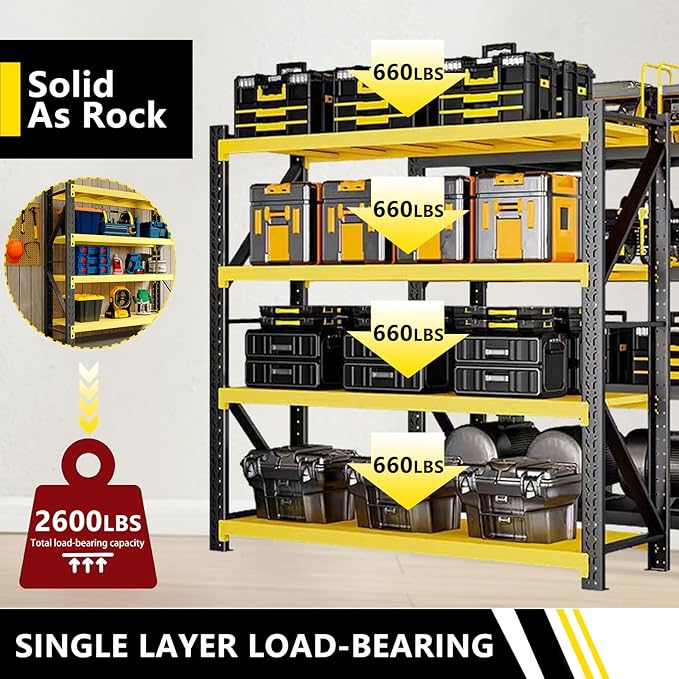 5000lbs78.74,Storage Shelves Garage Metal Shelving Heavy Duty Garage Shelves Adjustable Storage Shelves for Industrial, Factory,41" W X 19.6" D X 78.74" H (Yellow and Black, W78.7*D23.6*H78.7)