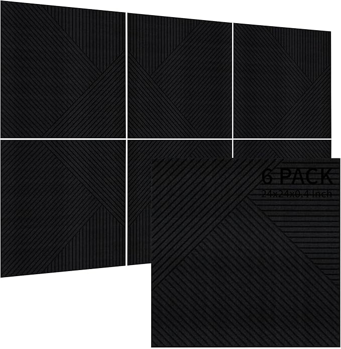 TO-TH Acoustic Panels for Wall and Ceiling - 6 Pack 2'x2'x0.4",Self-Adhesive 3D Decorative Wall Panels,Black
