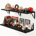 36 Inches Floating Shelves, Rustic Long Wall Shelves, 12 Inch Deep Book Shelf Wall Mounted with Bracket, Wide Display & Storage Shelves for Living Room, Bathroom, Bedroom, Black, Set of 2