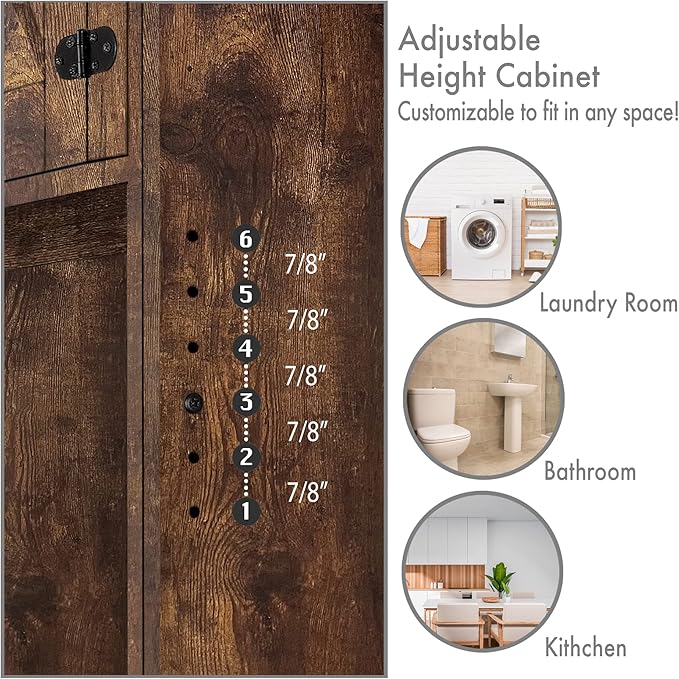 Over The Washer or Over The Toilet Storage Cabinet w/Height Adjustable Shelf Laundry Room/Bathroom Organizer Rack, 2-Door Freestanding Rack Space Saver, Wood
