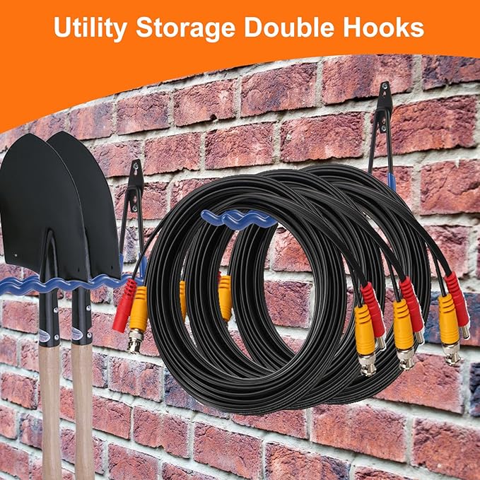 Wall Mounted Garage Hooks Tool Organizer, 12.4 Inch Garage Storage Hook Heavy Duty Utility Wall Hangers Blue for Ladders, Hose, Garden Tools, Set of 4
