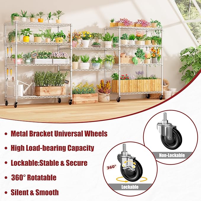 PrimeZone 5 Tier 48" Wx24''Dx81''H Wire Shelving with Wheels 3000lbs NSF Certified Storage Shelves Heavy Duty Metal Shelf Adjustable Rolling Rack Commercial Garage Restaurant Warehouse Chrome 3Pack