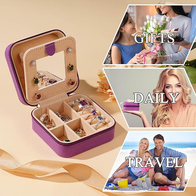 Parima Christmas Gifts for Mom - Small Travel Jewelry Box, Travel Jewelry Case with Mirror for Necklace Earrings Rings Organizer | Birthday Gifts Christmas Travel Gifts for Mom - Letter F, Purple