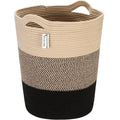Sea Team Large Size Cotton Rope Woven Storage Basket with Handles, Laundry Hamper, Fabric Bucket, Drum, Clothes Toys Organizer for Kid's Room, 20 x 14 inches, Round Open Design, Flaxen & Black