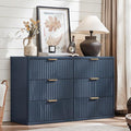 LEYAOYAO Fluted 6 Drawers Dresser, 48" Wide Modern Chest of Drawers with Woodgrain Top, Curved Profile Design, Dresser TV Stand, Wood Drawer Organizer for Bedroom, Living Room, Hallway,Blue