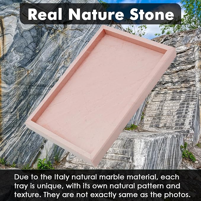 Real Natural Marble Tray for Bathroom, Vanity, Kitchen and Desktop, Rectangle Genuine Marble Stone Tray for Jewelry, Cosmetics, Candles, Lotion, Perfume and Home Decor