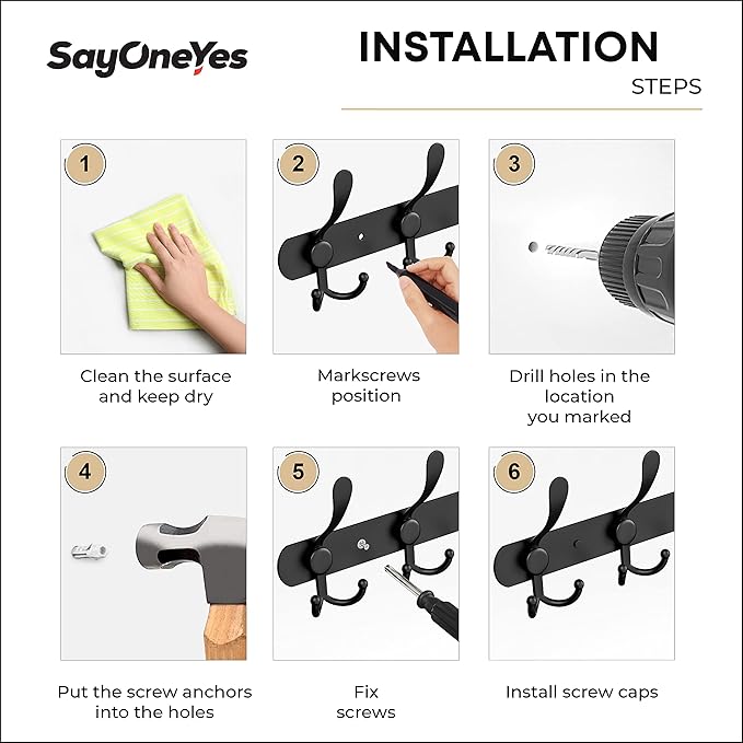 Coat Rack Wall Mount with 5 Tri Hooks, Stainless Steel 16 Inch – Black Matte Finish, Heavy Duty Wall Mounted Hook Rack for Coats, Hats, Towels, Scarfs, Robes, Bags, Entryway & Bathroom - 4 Pack