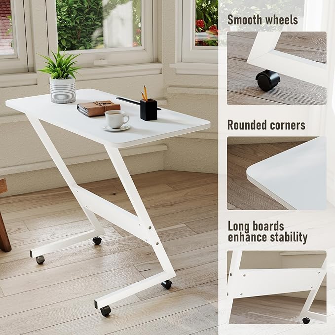Overbed Bedside Table with Wheels,Small Desk Portable Rolling,Overbed Table Home Use,Movable Desk(White)