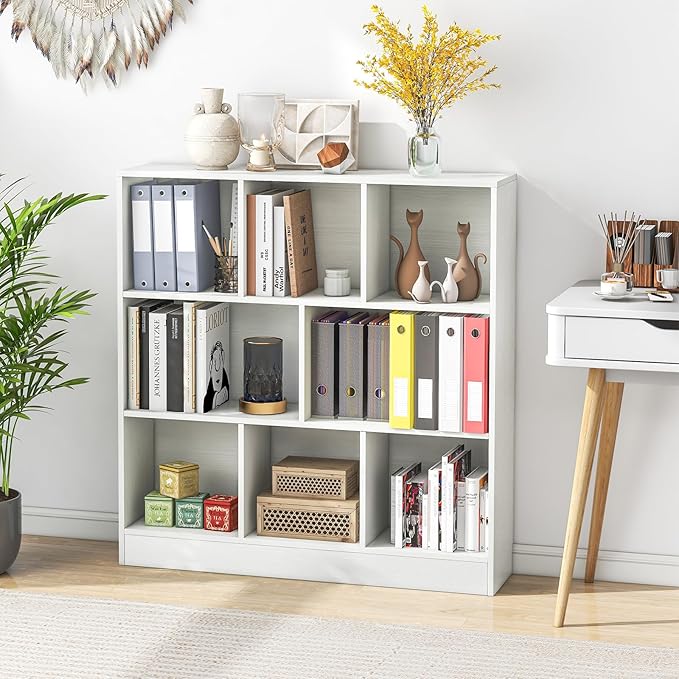 Giantex 8 Cube Bookcase, 4-Tier Freestanding Bookshelf w/ 8 Open Compartments, 2 Anti-Tipping Kits, Modern Display Cabinet, 41" Wood Cubby Storage Organizer for Living Room, Bedroom, White