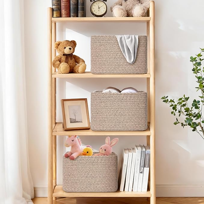 Storage Baskets for Organizing, 4 Pack Storage Baskets for Shelves, Woven Basket for Shelves, Closet Organization, Rectangle Organizer Basket Gifts Empty, 13"Lx8.7"Wx7.9"H Decorative Bins with Handles