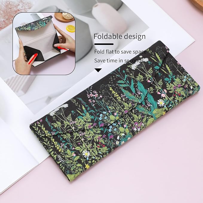Foldable Glasses Case, Magnetic PU Leahter Sunglasses Case, Cute Hard Shell Folding Eyeglass Cases for Women Kids