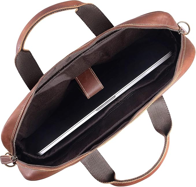 Leather briefcase 18 Inch Laptop Messenger Bags for Men and Women Best Office briefcase Satchel Bag (Tan)