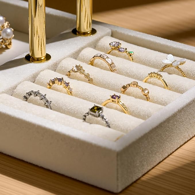 Bracelet Holder Jewelry Organizer Display - 3 Tier T Bar Velvet Stand, Beige Jewelry Storage for Bracelet, Necklaces, Watches