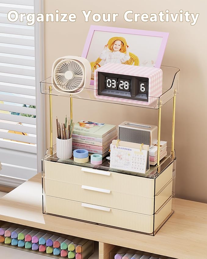 Bathroom Organizers and Storage, Makeup Organizer (Sturdy Durable Attractive), Ideal for Vanity, Countertop, Counter, Perfume, Skincare, Cabinet, Cosmetic, Dresser Organizer (Cream)