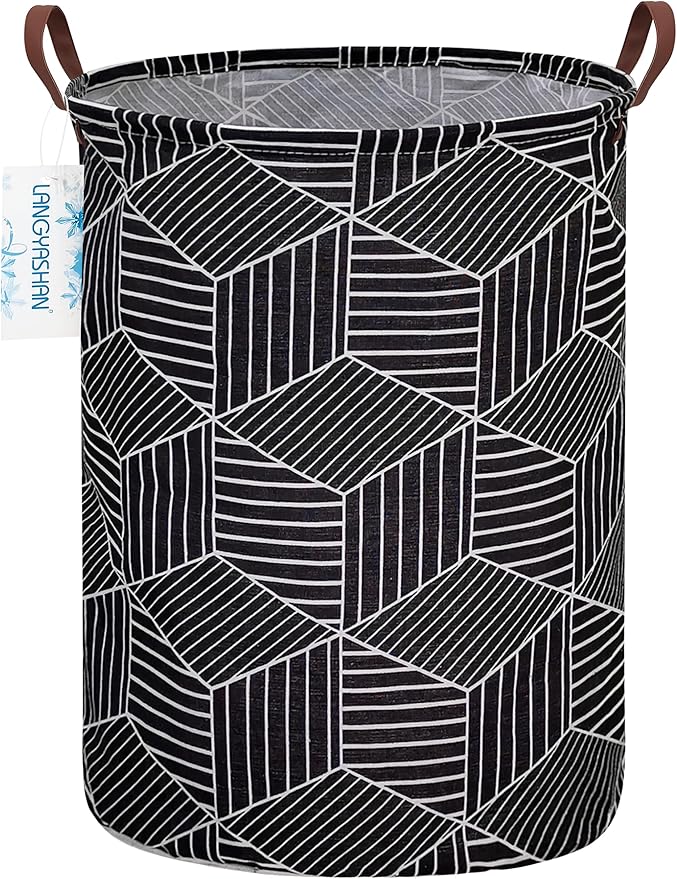 LANGYASHAN Laundry Basket Canvas Fabric Collapsible Organizer Basket for Storage Bin Toy Bins Gift Baskets Bedroom Clothes Children Nursery Hamper (Black diamond)
