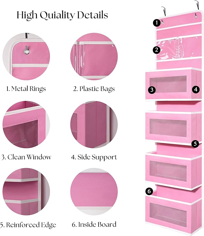 Giraffe Creation Over Door Organizer with 4 Large Capacity Pockets, Hanging Organizer Storage for Closet Bathroom Nursery Bedroom Dorm, Toys Cosmetics Sundries and Baby Essentials, Pink