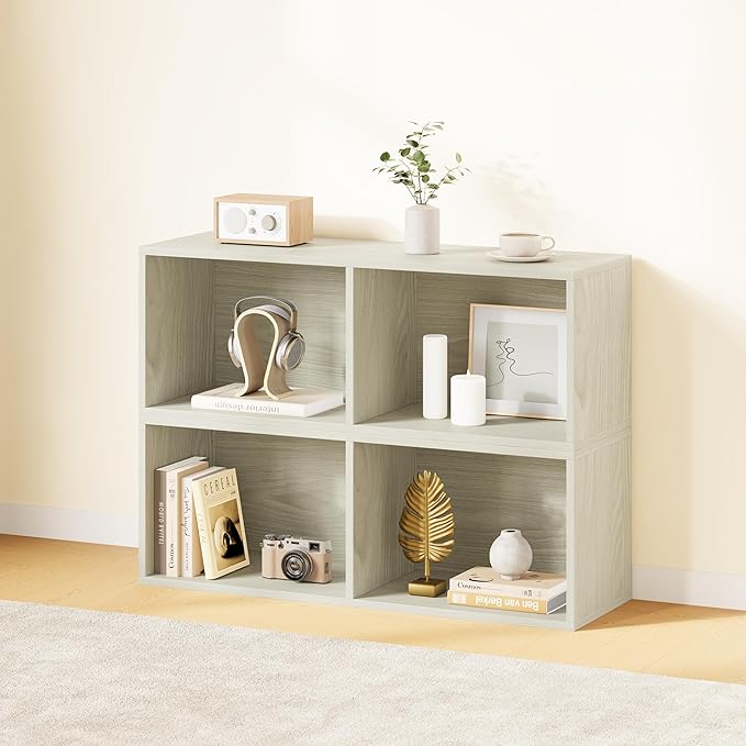 IOTXY DIY Modular Cube Bookcase - CubeXY Customizable Stackable Expandable Basic Shelving Units, 2-Cube Wooden Open Bookshelf for Miscellaneous Storage Organizer, Oak