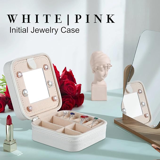 Parima Travel Jewelry Case - Ring, Necklace, Earring Organizer Box With Initial L in White