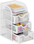 EasyPAG Mesh Desk Organizer with 3 Drawer Office Desktop Organizers and Accessories Stationery Caddy for Office, Home, Students, White
