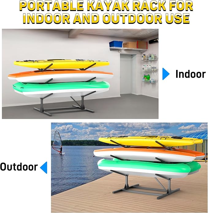 Ultrawall Kayak Storage Rack, Freestanding Kayak Racks For Garage, Adjustable Kayak Stand, Heavy Duty Paddle Board Rack For Kayak, Canoe, Surfboard, 660lbs Capacity, 3 Levels for 6 Kayaks