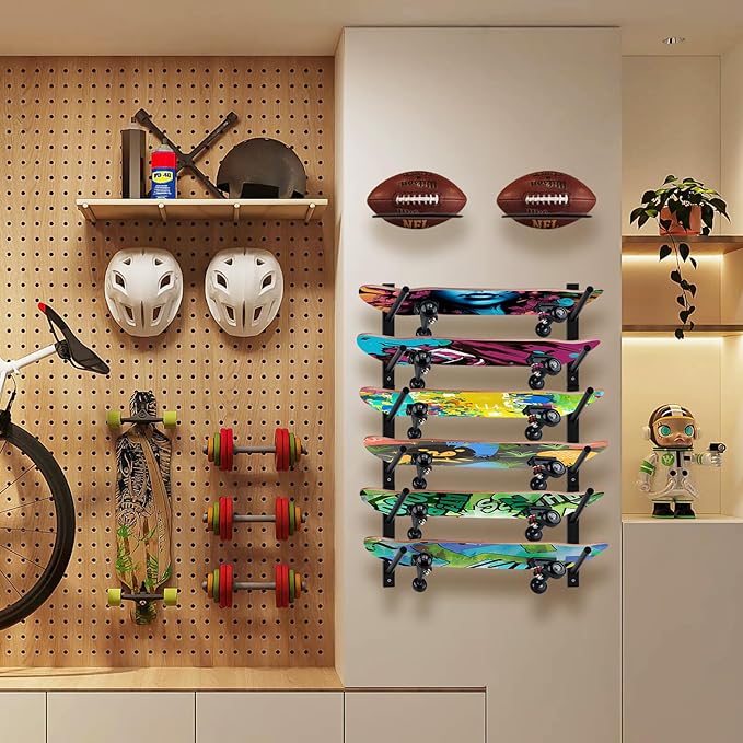 BiJun Skateboard Wall Mount, Snowboard Wall Mount Display, Horizontal Ski Wall Rack, Skateboard Rack Storage Holder Longboard Hanger