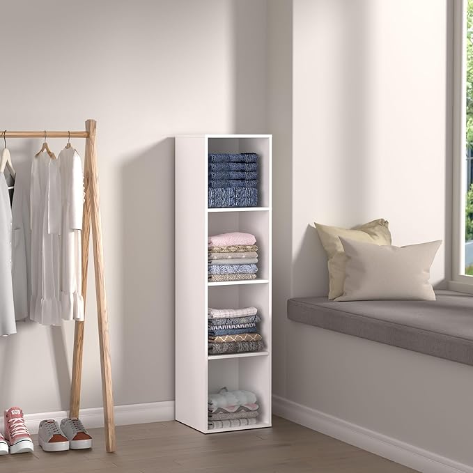 4 Cube Storage Organizer, 4 Tier Cube Bookcase Freestanding Storage Display Organizer for Home Office, Four Cubes Open Shelf Bookshelf (White, 4 Cube)