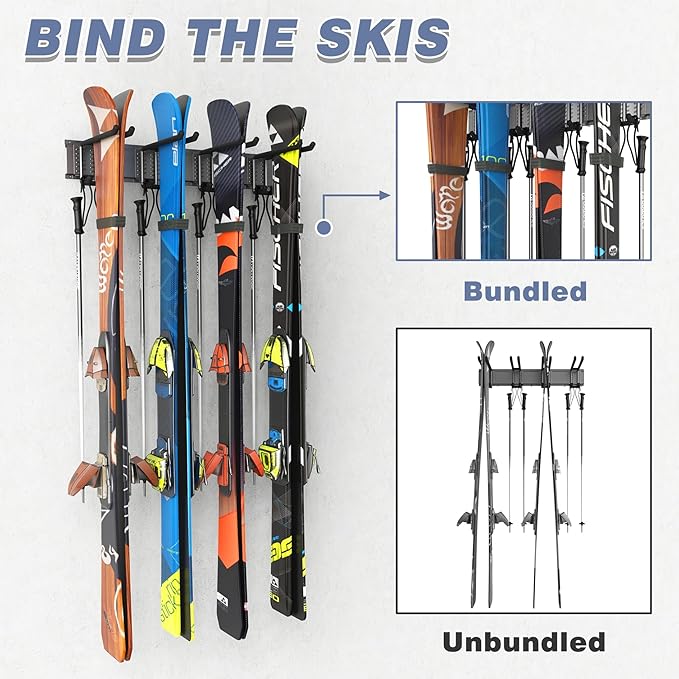 WALMANN Garage Storage Organization System Ski Wall Rack Up to 10 Pairs of Skis Mount Hanger Home Shed and Garage Snowboard Wall Rack Holds Up to 300 lbs