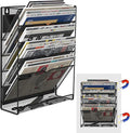6-Tier Magnetic File Holder, No Drilling Installation File Cabinet Organizer,Black Magnetic File Holders, Magnetic Paper Holder for Refrigerator,File Cabinets, Whiteboard