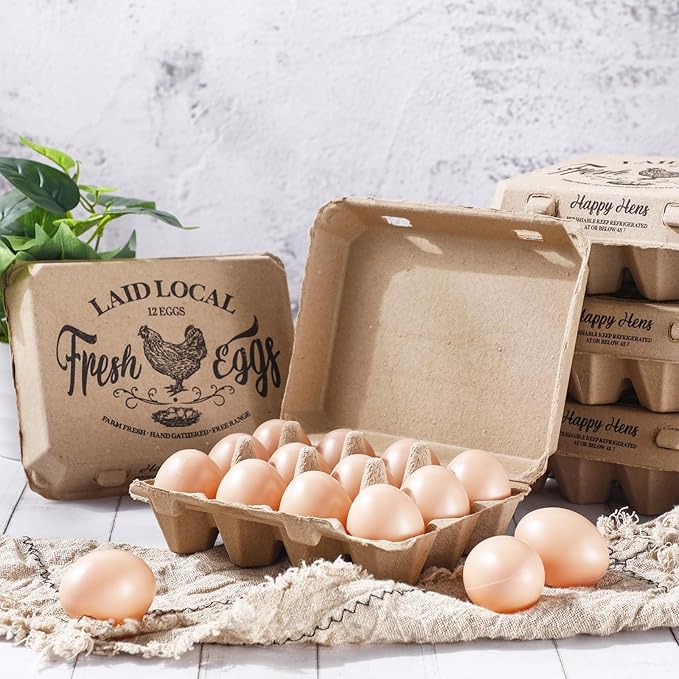 Zhanmai 50 Pcs Natural Paper Pulp Egg Cartons Blank Bulk 12 Count Dozen Vintage Classical 3 x 4 Style Square Chicken Cardboard Egg Tray Holder for Family Farm Market Storing(Classic)
