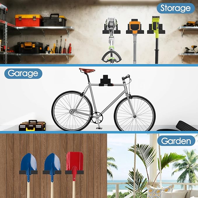 Heavy Duty Garage Organizer Wall Hanger, Weed Whackers Holder Wall Mounted, Shed Organizer Trimmer Rack for Grass, Garage, Garden Tools Storage, 2 Packs