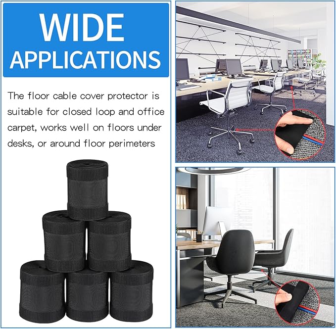 WILLBOND Carpet Cord Cover Cable Protector Floor Cover Cable Protector Management Only for Commercial Office Carpet(59.06 ft,Black)