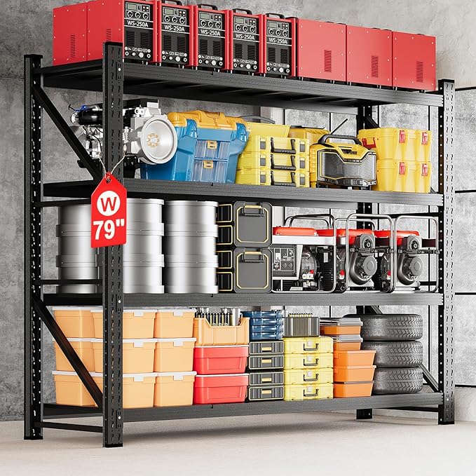 MIIIKO 79" W Storage Shelves,6800LBS Metal Garage Storage Shelving,Heavy Duty Adjustable Unit Storage Shelves for Warehouse,Basement,79" W x 24" D x 79" H,Black