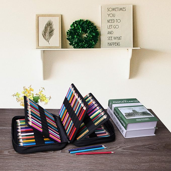 JAKAGO 220 Slots Colored Pencil Case Large Capacity Pen Holder for Artist Painter Zipper Organizer Bag for Marker Highlighter Storage Case for Office Sketch Travel Supplies (Black)