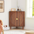 Small Corner Storage Cabinet, Modern Freestanding Floor Cabinet with Magnetic Door Lock and Adjustable Shelves, Small Space Corner Table for Bathroom, Kitchen, Dining Table, Living Room, Walnut