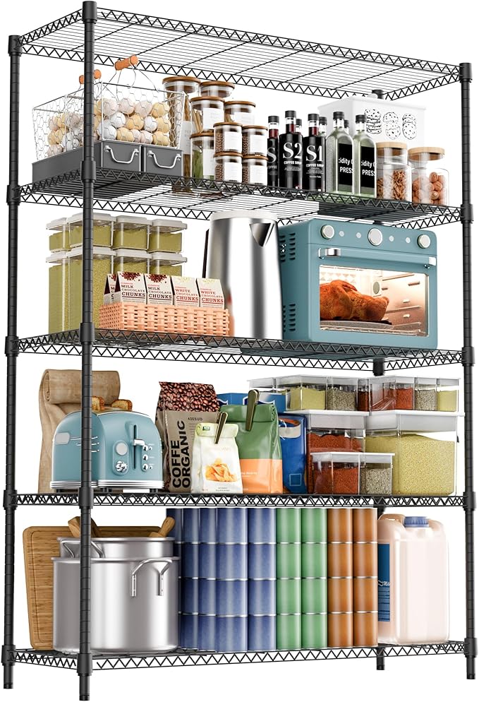5 Tiers Shelf 1750 lbs Steel Storage Shelving Utility Shelving Unit Steel Organizer Wire Rack for Home,Kitchen,Office,Garage Chrome 17.7" D x 47.2" W x 76.8" H
