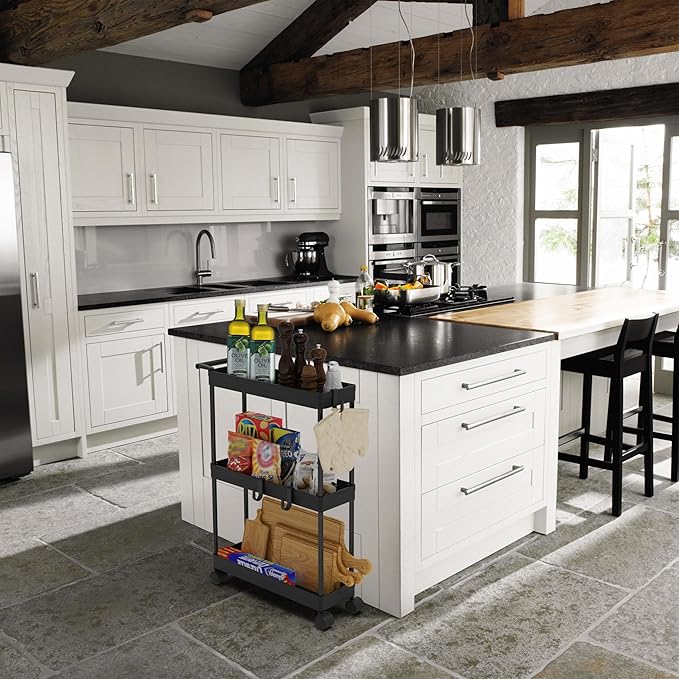 Simple Houseware 3-Tier Slim/Narrow Storage Cart with Handle, 5.5'' Wide x 26.5'' Height Rolling Organizer for Kitchen, Bathroom, Laundry Room - Black