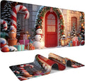 Christmas Scene Gaming Mouse Pad 31.5"x11.8"Desk Mat Anti-Slip Rubber Base & Durable Stitched Edges for Gamers Smooth Mouse Writing Surface for Desk Office/Home