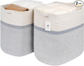 Storage Baskets for Clothes Fabric Cotton Rope Storage Basket with Handles, Decorative Woven Basket for Living Room,Closet Organizer Blankets, and 2bags (White/Gray, L14×W11×H14)