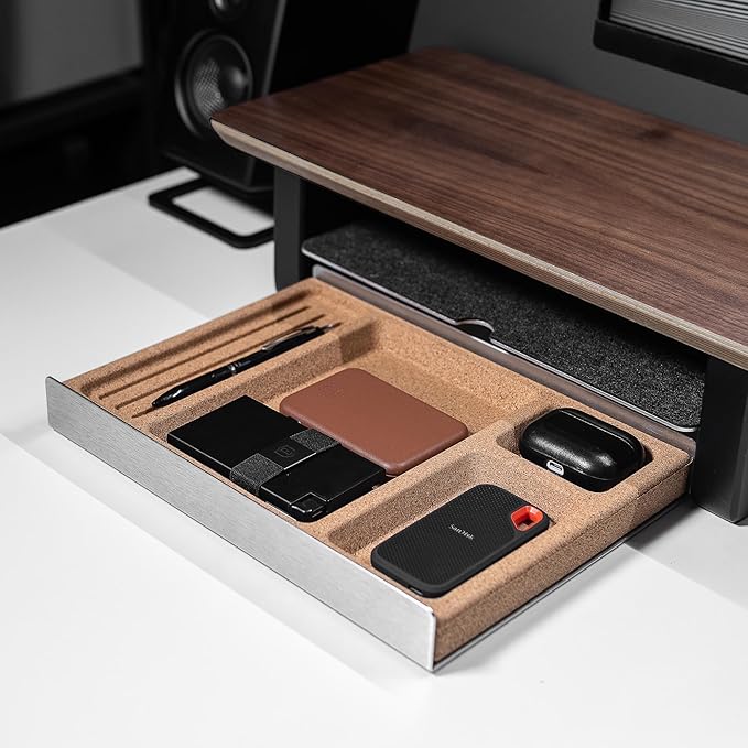 Raico Desk Cockpit Shelf Monitor Stand System Dual Screen Setup Wood Large Desk Accessory Organizer Unit (Walnut, Full Length v2 | 45.7 Inches)