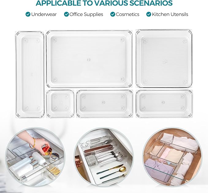 4 Pack Drawer Organizer - 6" X 6" Clear Acrylic Storage Bins with Non-Slip Pads, Versatile Desk Tray for Makeup, Jewelry, Kitchen, Bathroom, and Office Organization
